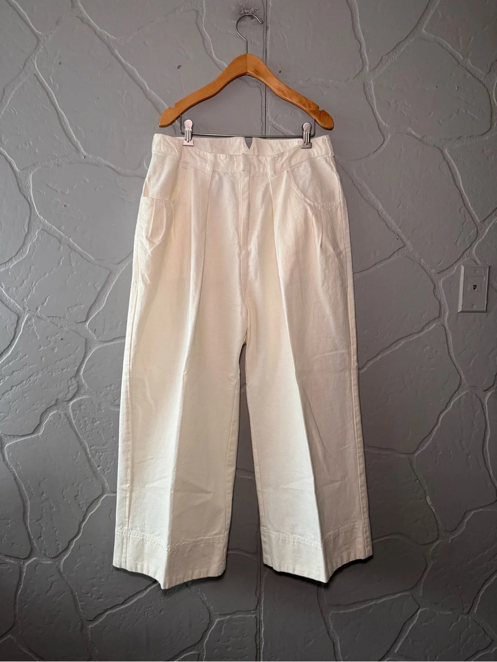 Free People White Pleated Wide Leg Cotton Linen Pants Size 8 NWOT